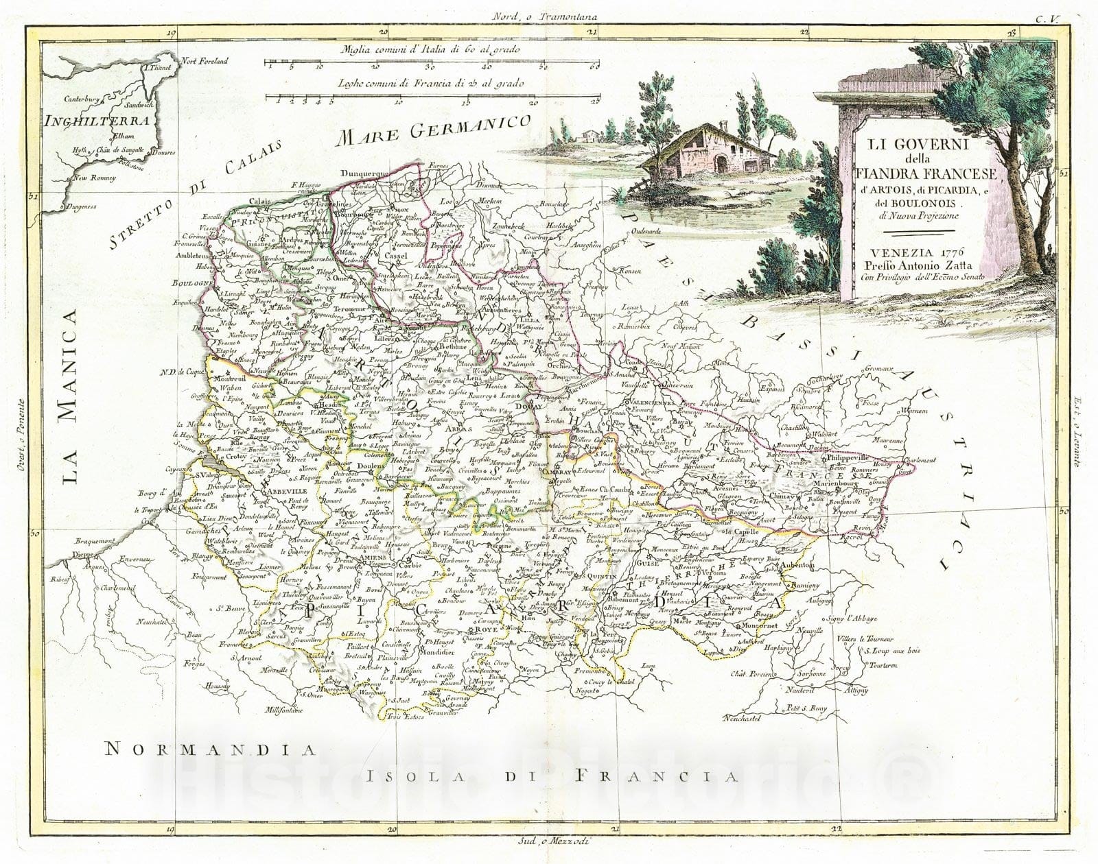 Historic Map : 1779 Li Governi della Fiandra Francese, d'Artois, di Picardia, e del Boulonois : Vintage Wall Art