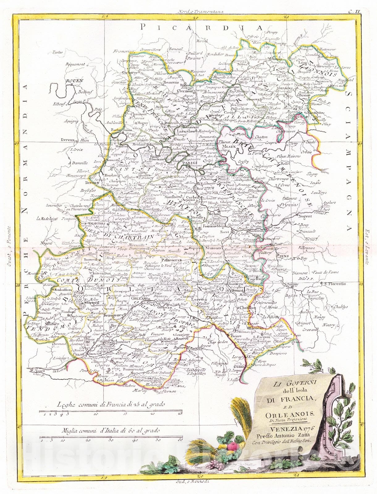 Historic Map : 1779 Li Governi dell Isola Di Francia, ed Orleanois : Vintage Wall Art