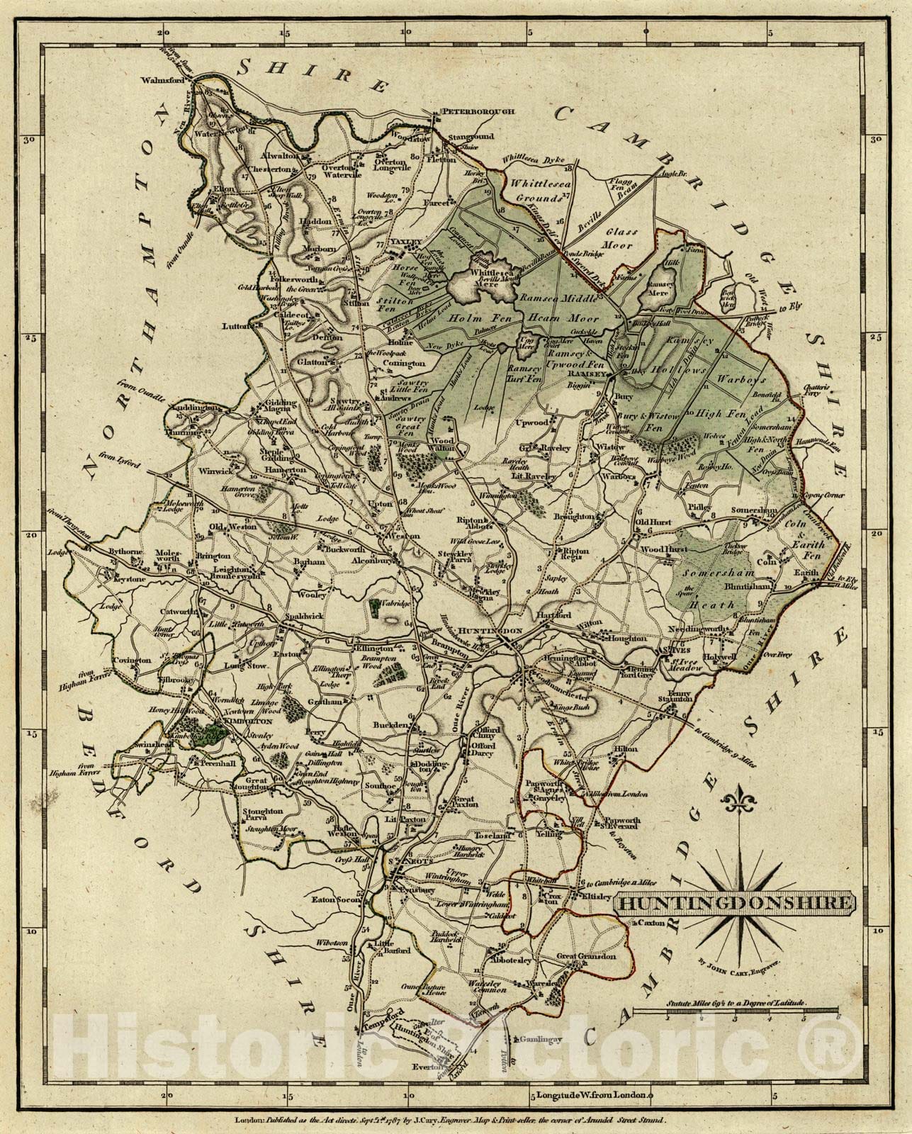Historic Map : 1787 Huntingdonshire : Vintage Wall Art