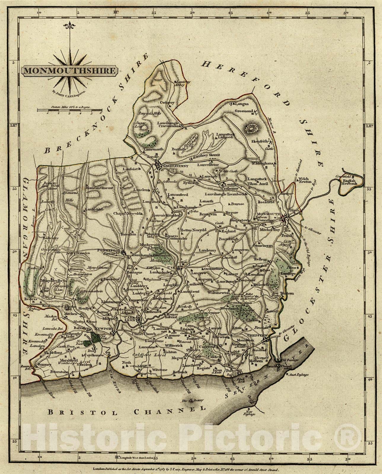 Historic Map : 1787 Monmouthshire : Vintage Wall Art