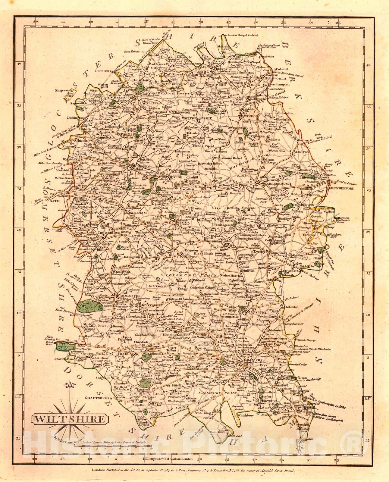 Historic Map : 1787 Wiltshire : Vintage Wall Art