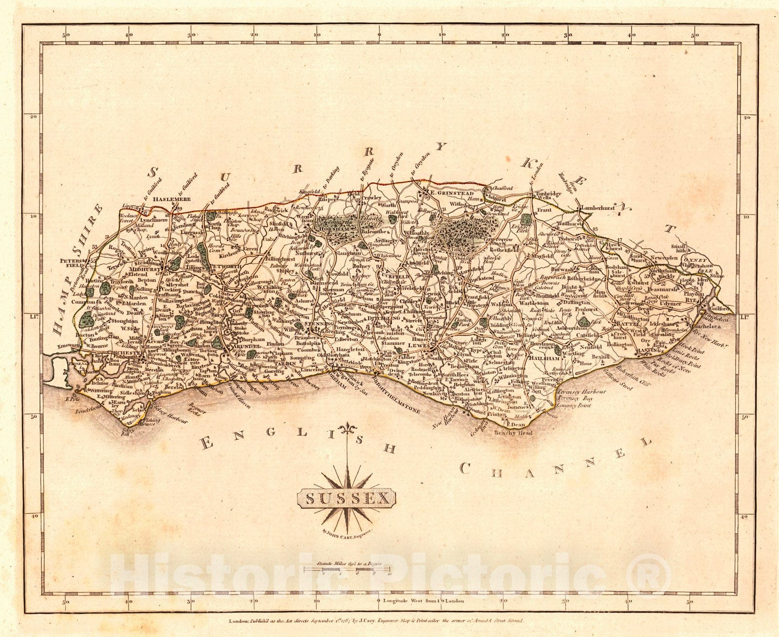 Historic Map : 1787 Sussex : Vintage Wall Art