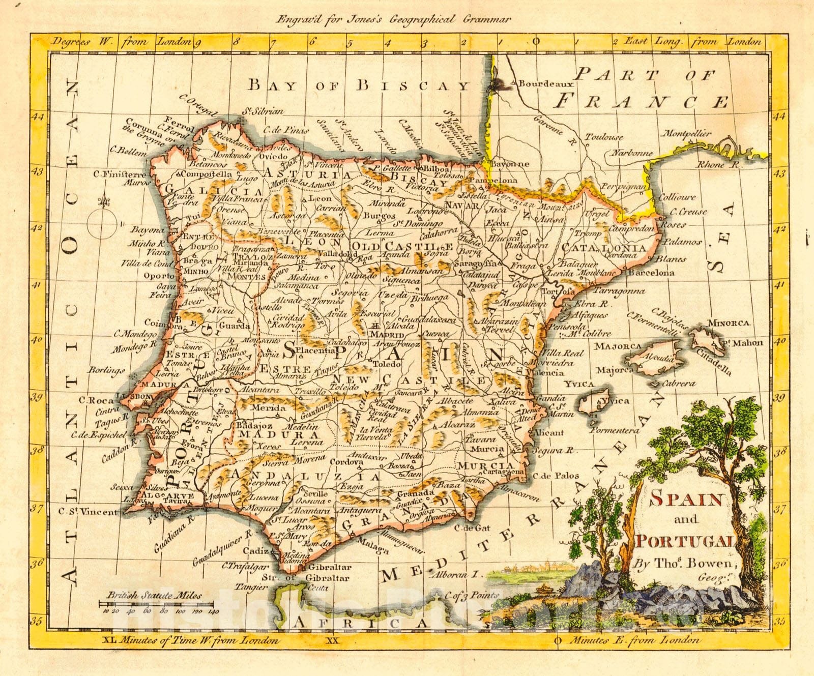 Historic Map : 1792 Spain and Portugal : Vintage Wall Art