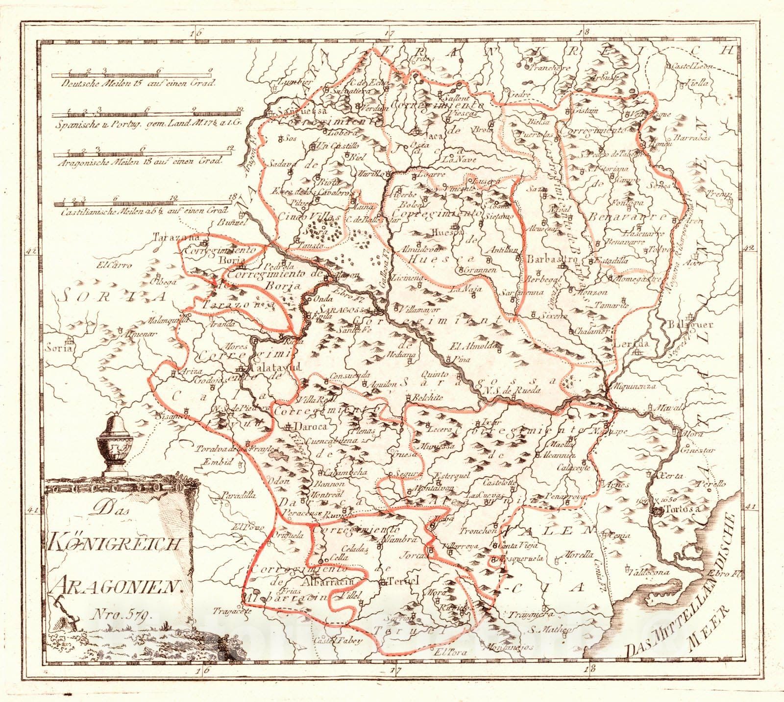 Historic Map : 1797 Das KOnigreich Aragonien : Vintage Wall Art