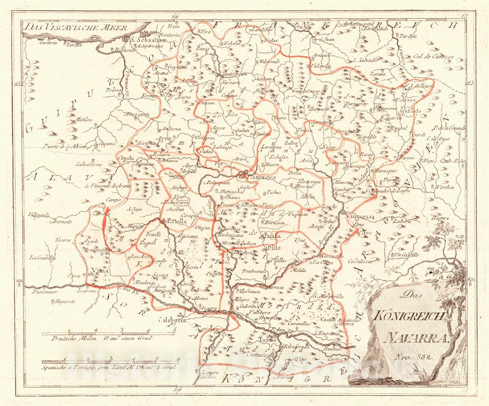 Historic Map : 1797 Das KOnigreich Navarra : Vintage Wall Art