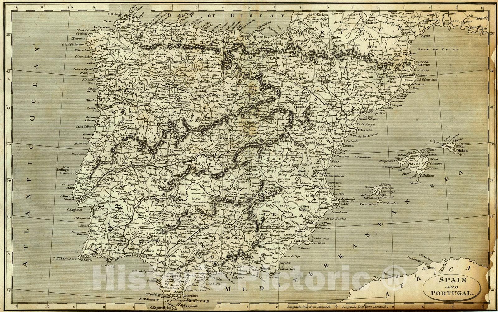 Historic Map : 1806 Spain and Portugal : Vintage Wall Art