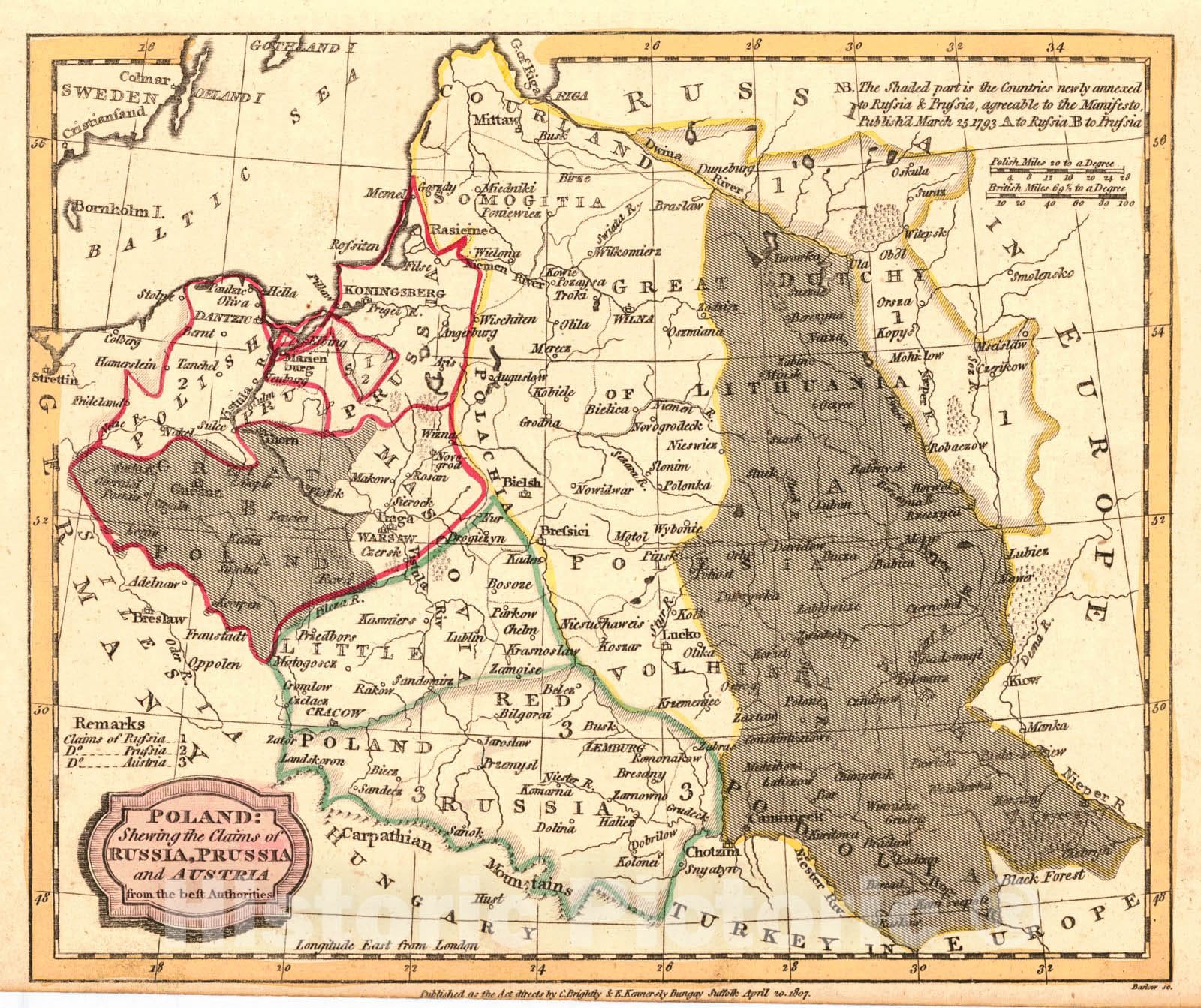 Historic Map : 1807 Poland: Showing the Claims of Russia, Prussia and ...