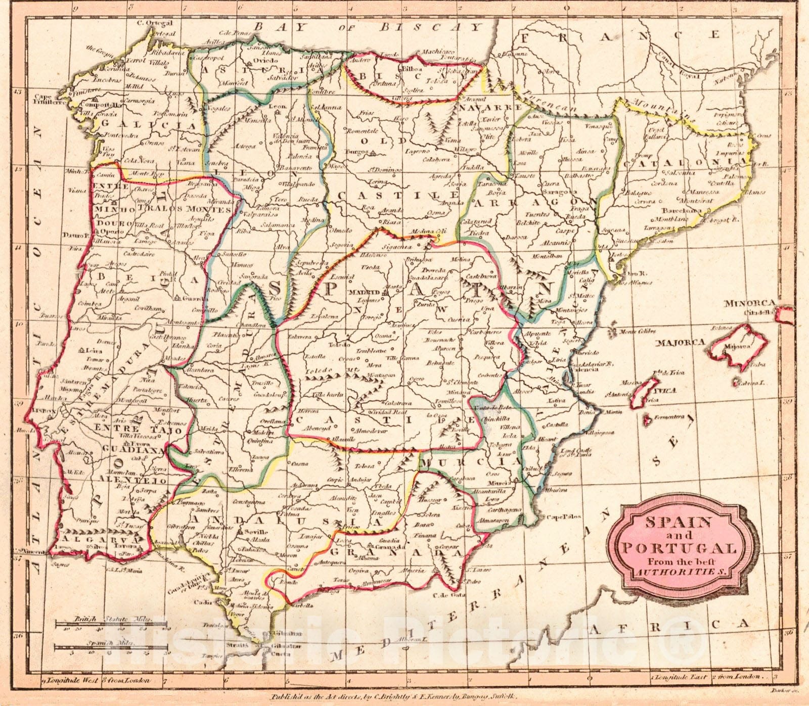 Historic Map : 1807 Spain and Portugal from the Best Authorities : Vintage Wall Art