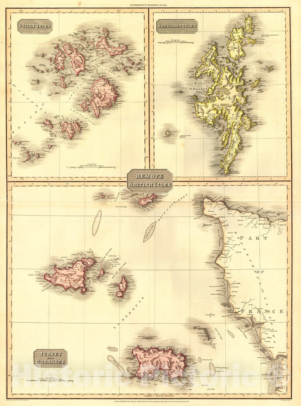Historic Map : 1814 Scilly Islands, Shetland Isles, Jersey and Guernsey : Vintage Wall Art