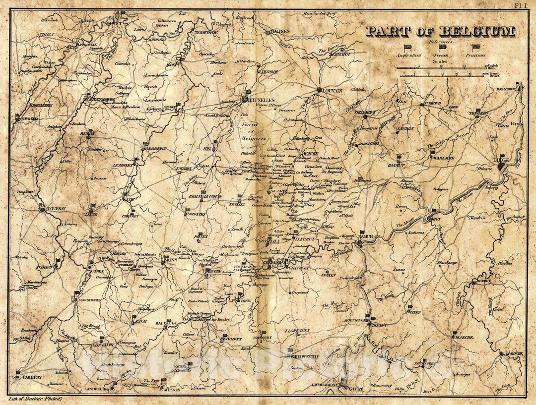Historic Map :  [Battle of Waterloo] Part of Belgium : Vintage Wall Art