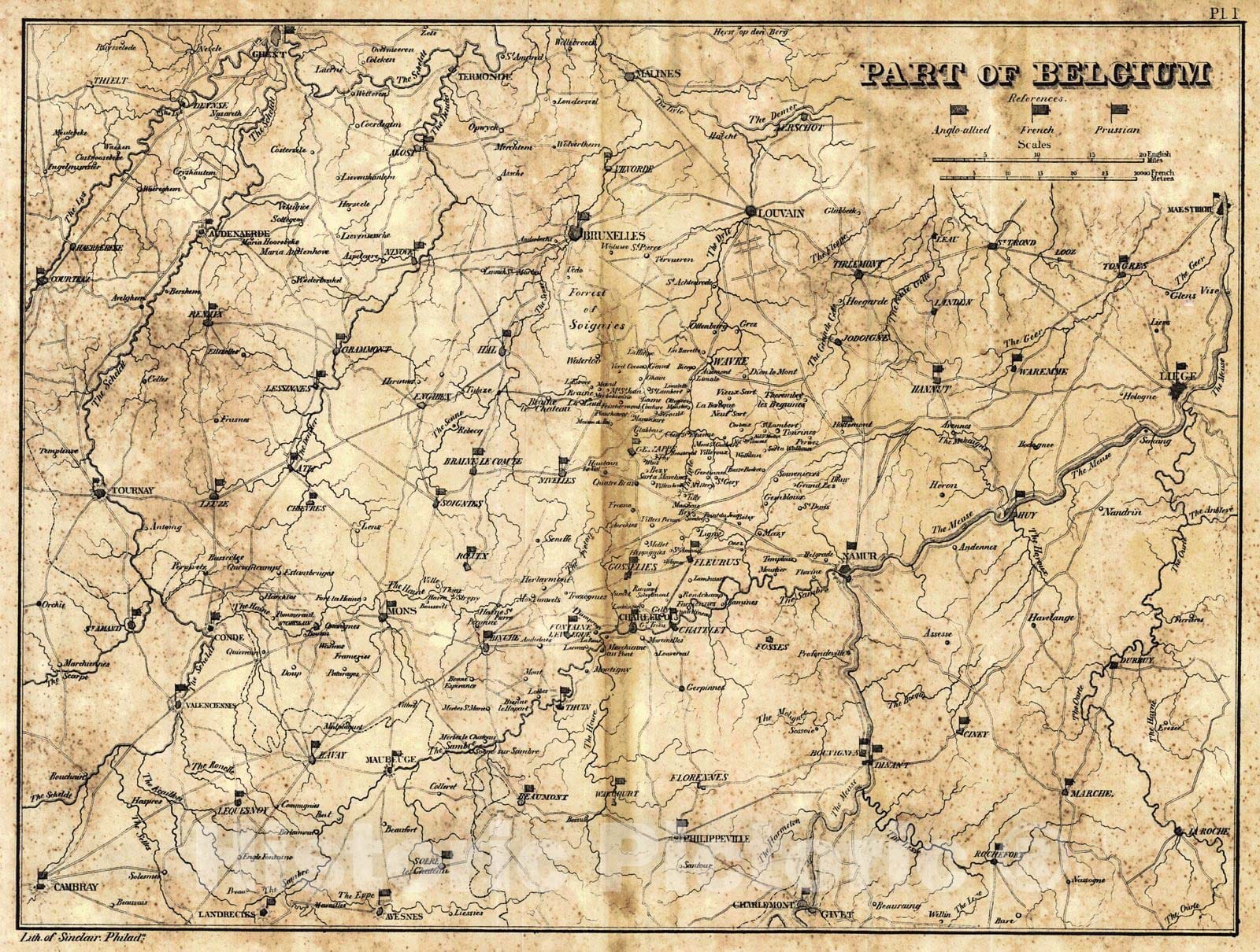 Historic Map :  [Battle of Waterloo] Part of Belgium : Vintage Wall Art