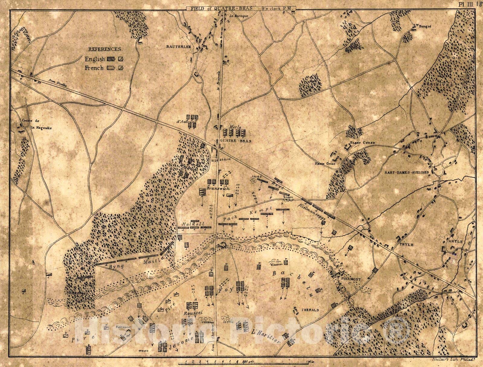 Historic Map : [Battle of Waterloo] Field of Quatre - Bras, 9 o