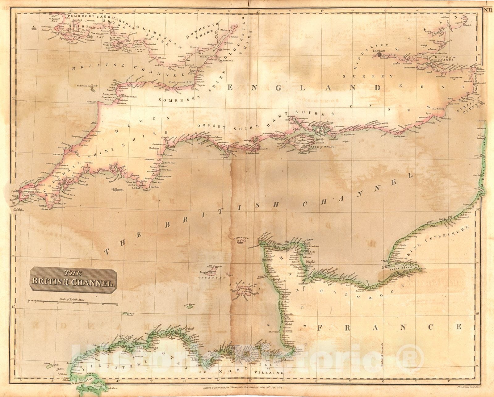 Historic Map : 1817 The British Channel : Vintage Wall Art