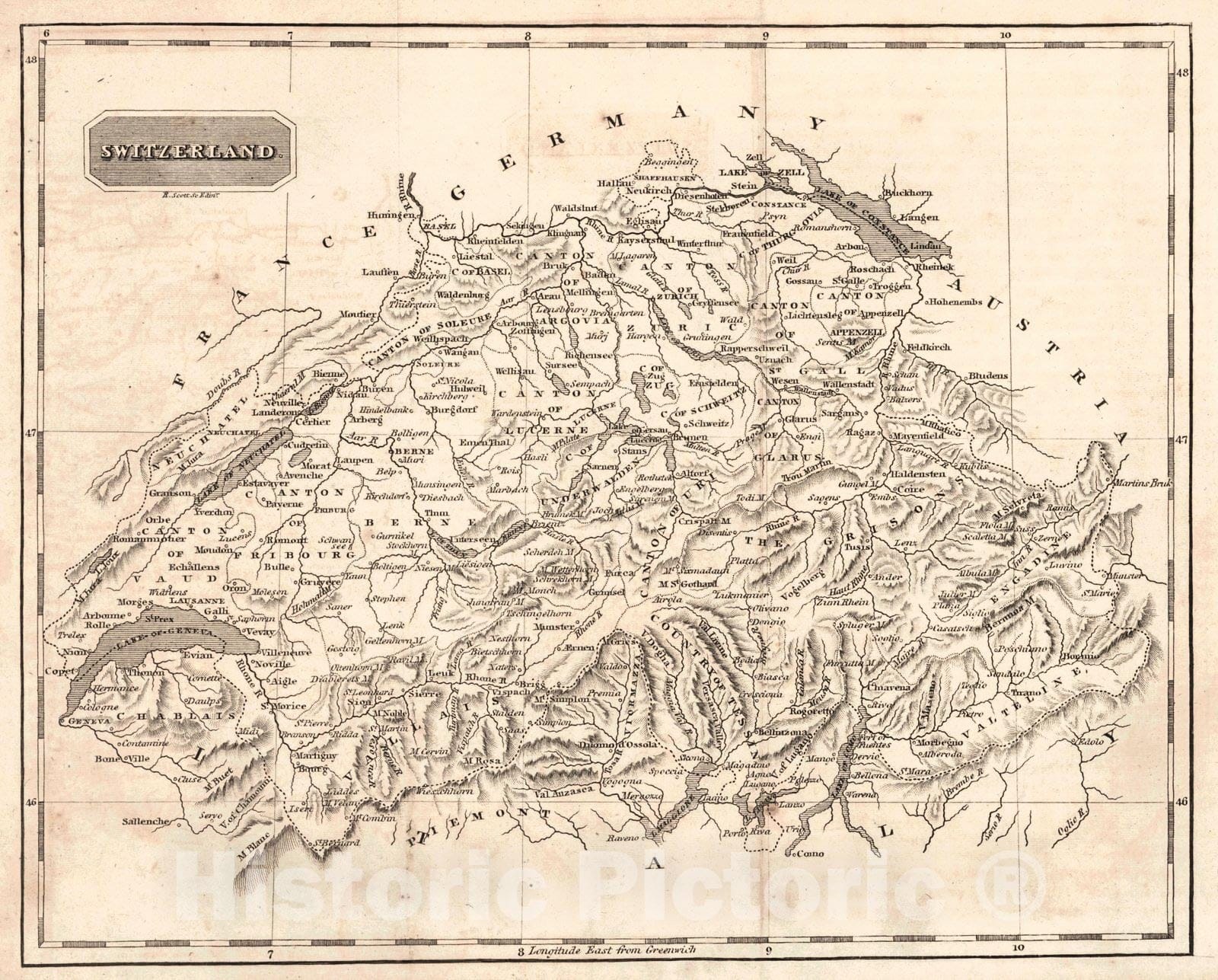 Historic Map : 1819 Switzerland : Vintage Wall Art