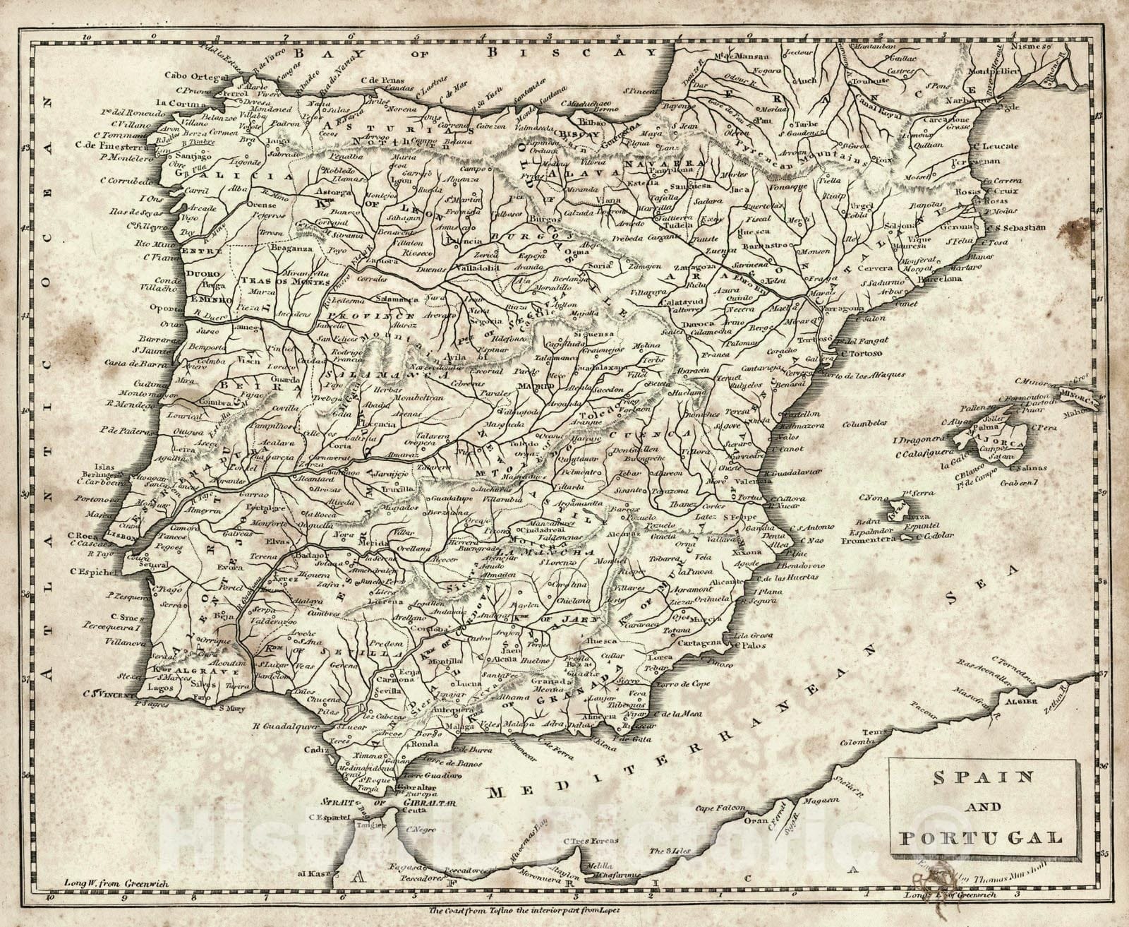 Historic Map : 1819 Spain and Portugal : Vintage Wall Art