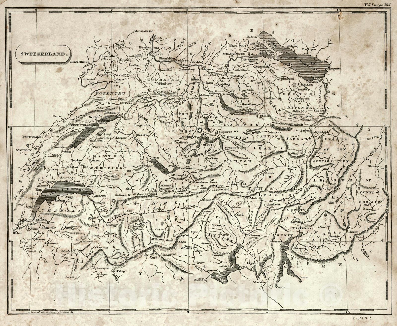 Historic Map : 1819 Switzerland : Vintage Wall Art