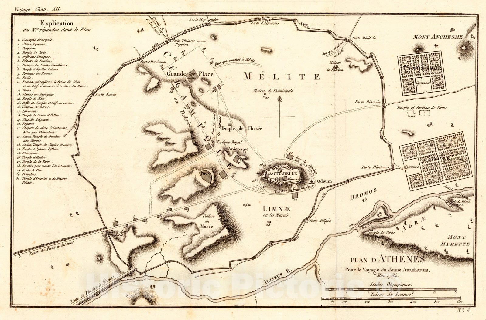 Historic Map : 1819 Plan D'Ath&egrave;nes, Pour le Voyage du Jeune Anacharsis, Mai 1784 : Vintage Wall Art