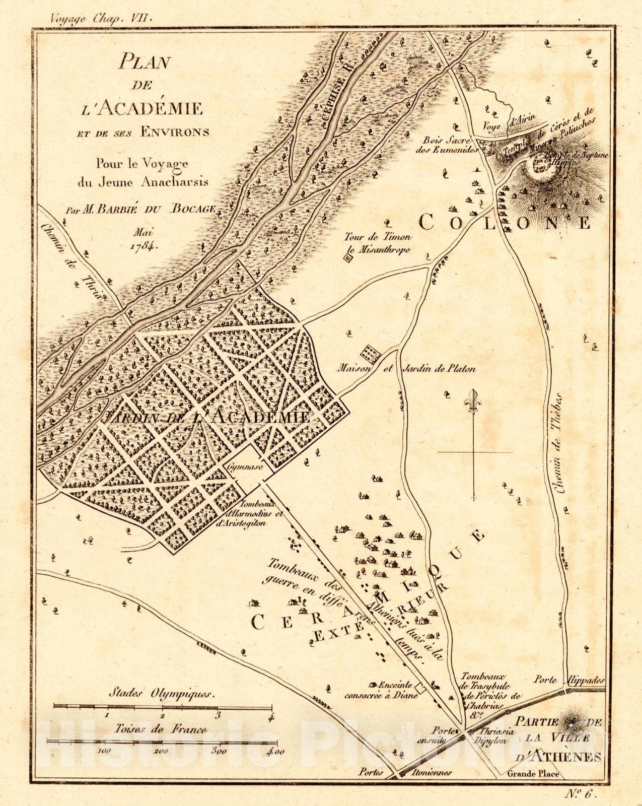 Historic Map : 1819 Plan de L'Acad&eacute;mie et de ses Environs, Pour le Voyage du Jeune Anacharsis, Mai 1784 : Vintage Wall Art