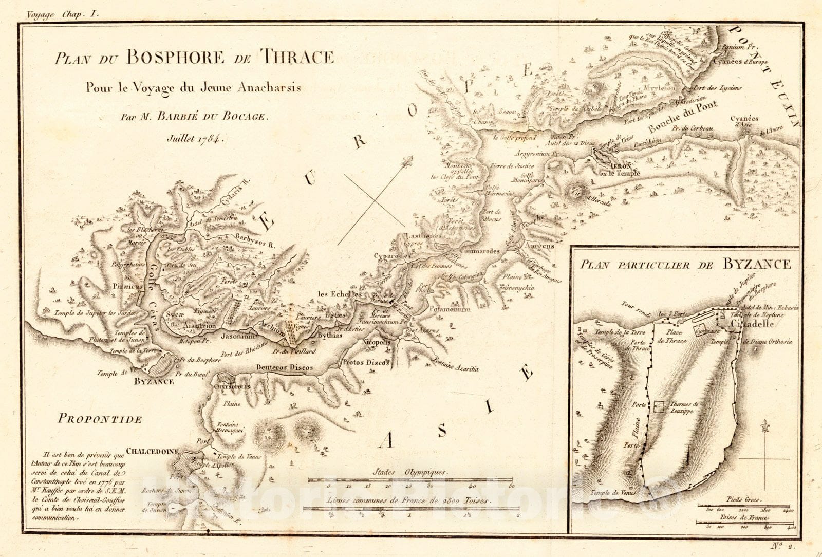 Historic Map : 1819 Plan du Bosphore de Thrace, Pour le Voyage du Jeune Anacharsis, Julliet 1784 : Vintage Wall Art