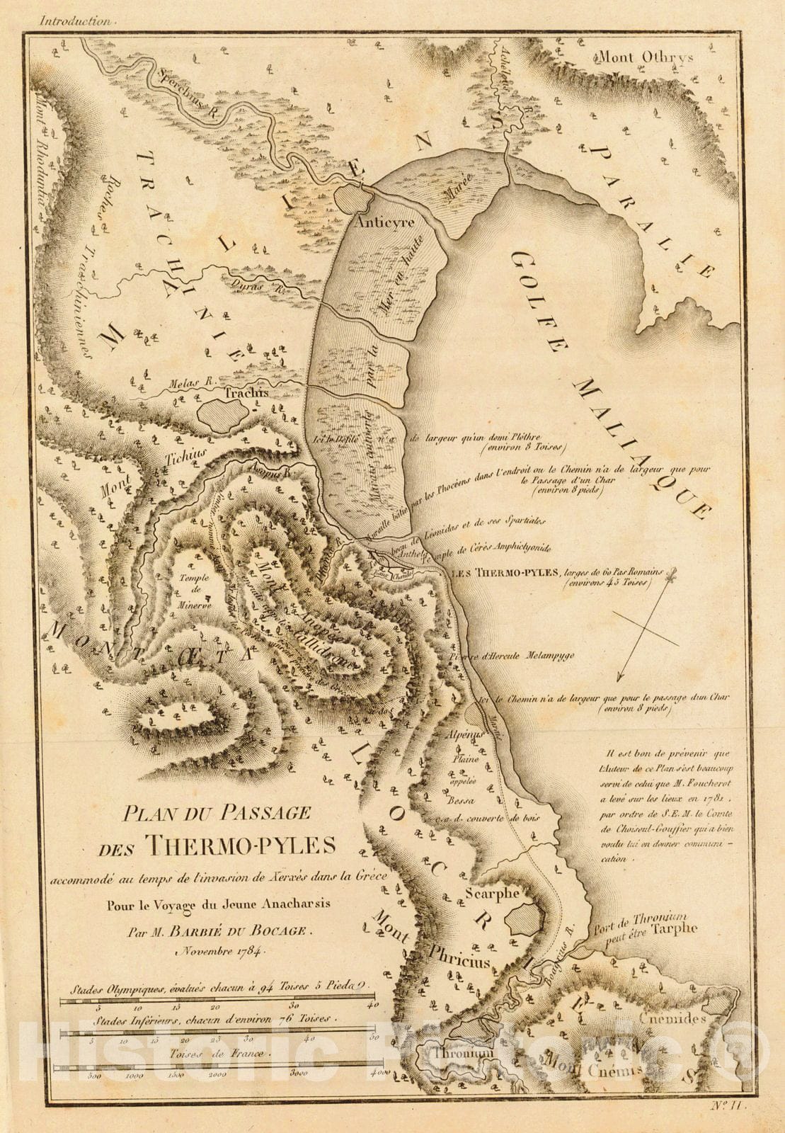 Historic Map : 1819 Plan du Passage des Thermo-pyles, Pour le Voyage du Jeune Anacharsis, Novembre 1784 : Vintage Wall Art
