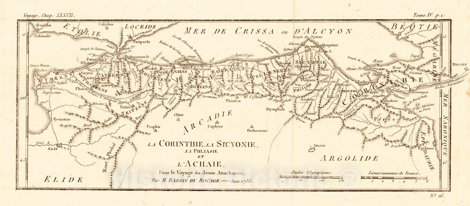 Historic Map : 1819 La Corinthie, La Sicyonie, La Phliase et L' Achaie, Pour le Voyage du Jeune Anacharsis, Juin 1786 : Vintage Wall Art