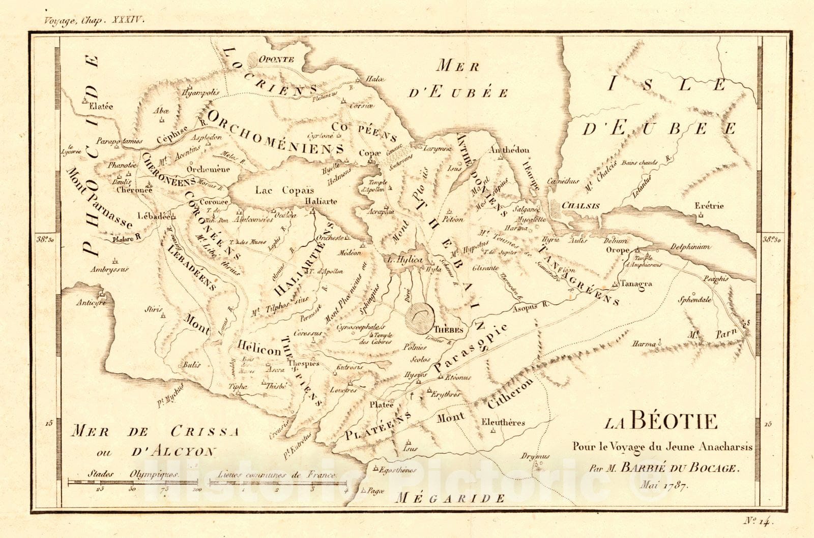 Historic Map : 1819 La Beotie, Pour le Voyage du Jeune Anacharsis, Mai 1787 : Vintage Wall Art