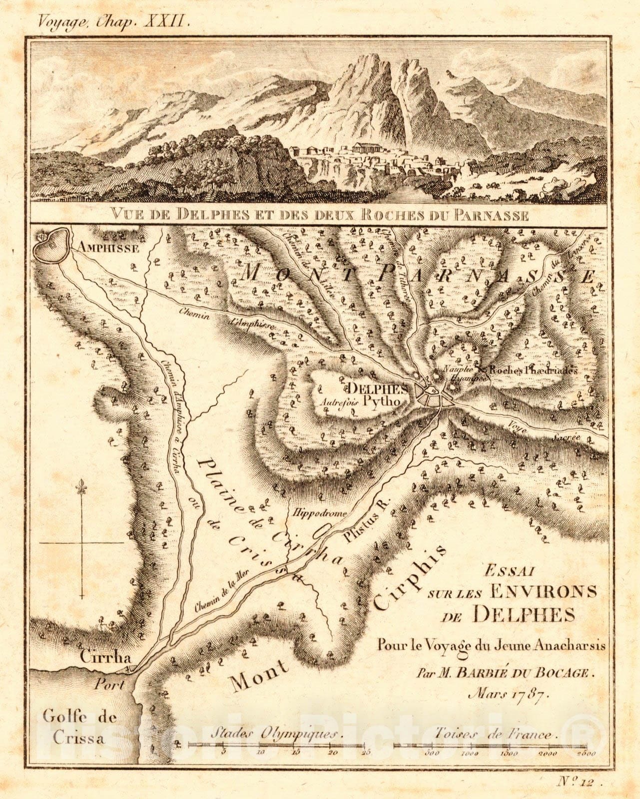 Historic Map : 1819 Essai sur les Environs de Delphes, Pour le Voyage du Jeune Anacharsis, Mars 1787 : Vintage Wall Art