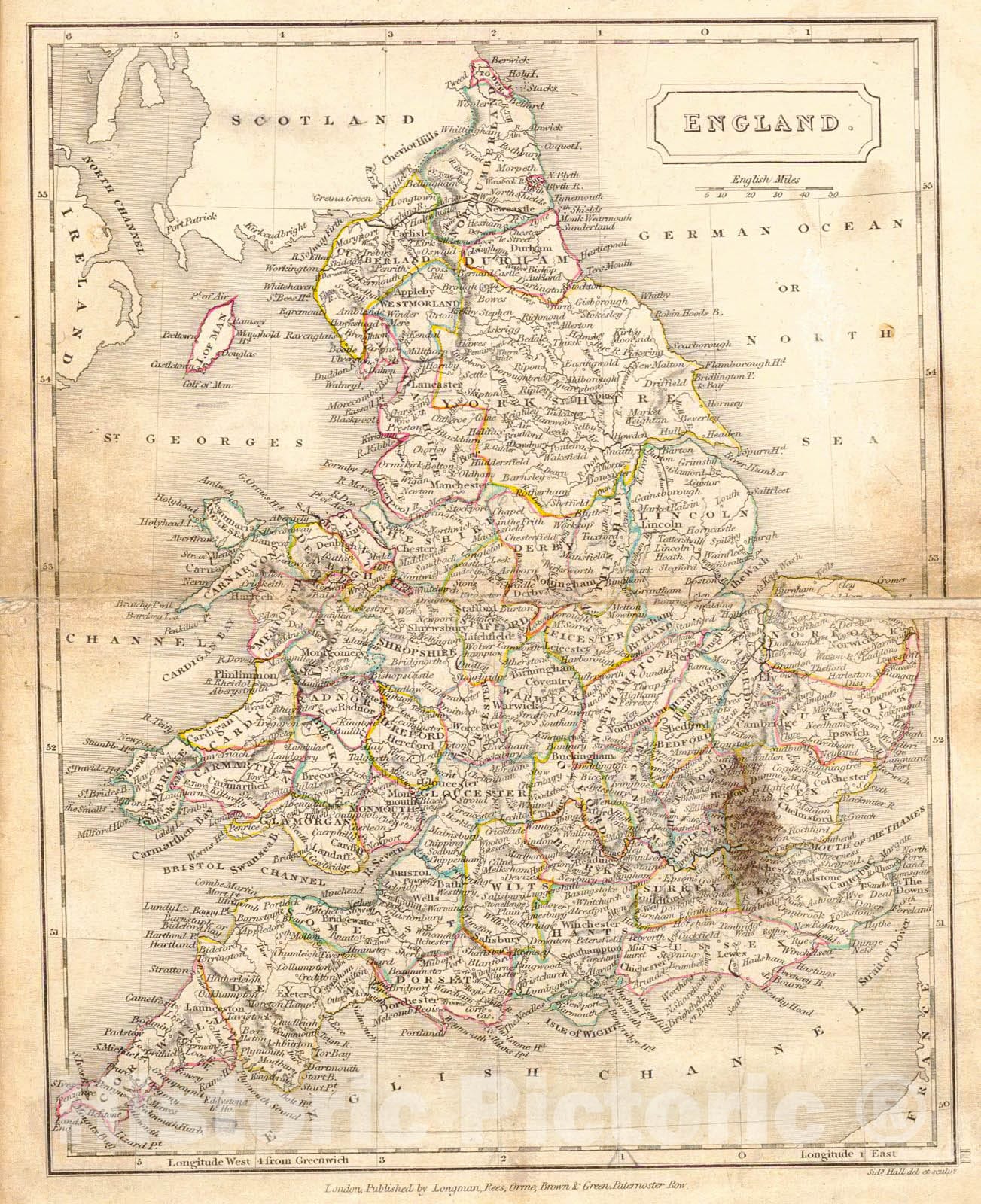 Historic Map : 1820 England : Vintage Wall Art