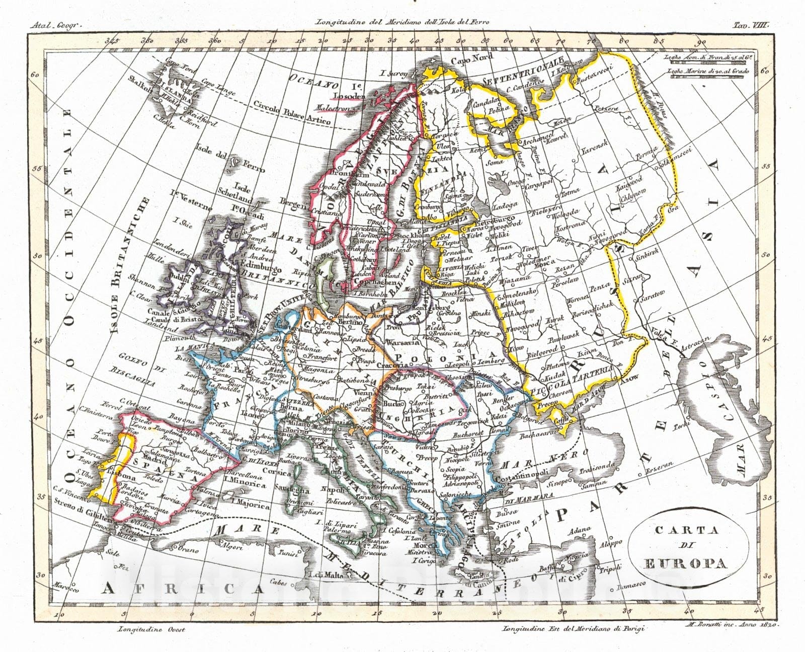 Historic Map : 1821 Carta di Europa : Vintage Wall Art