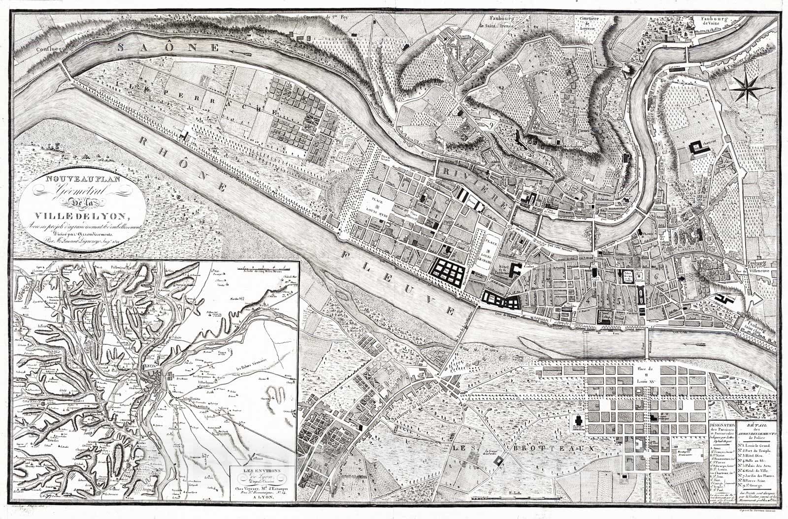 Historic Map : 1822 Nouveauplan Geometral de la ville de Lyon : Vintage Wall Art