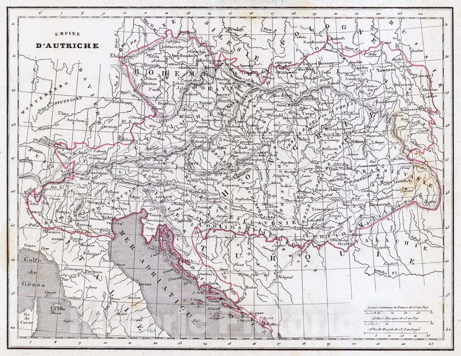 Historic Map : 1822 Empire D'Autriche : Vintage Wall Art