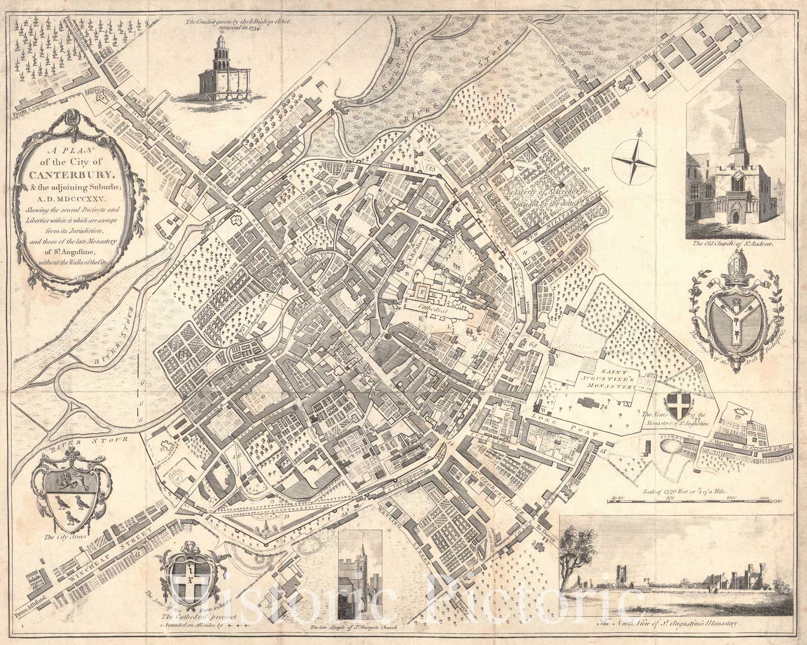 Historic Map : 1825 A Plan of the City of Canterbury & the adjoining Suburbs : Vintage Wall Art