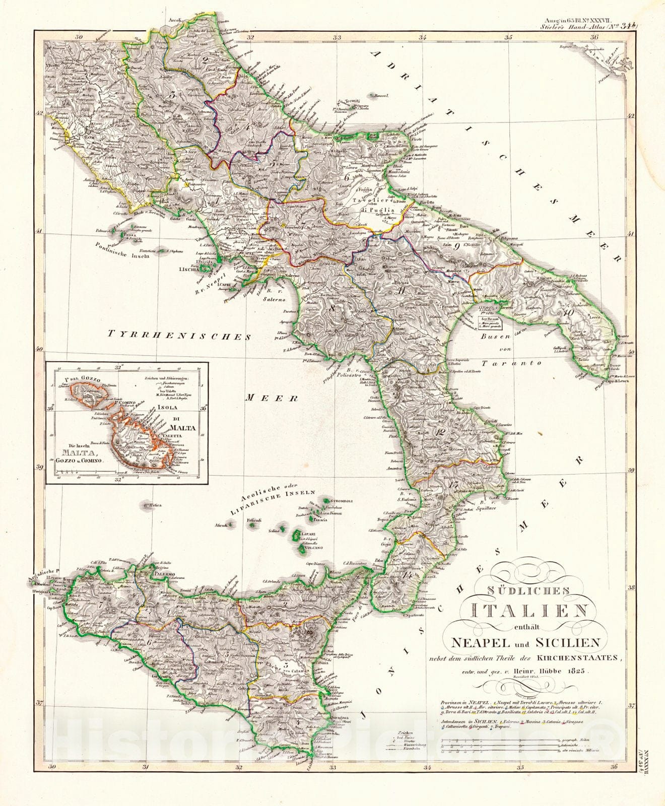 Historic Map : 1825 S&uuml;dliches Italien enth&auml;lt Naepel und Sicilien : Vintage Wall Art