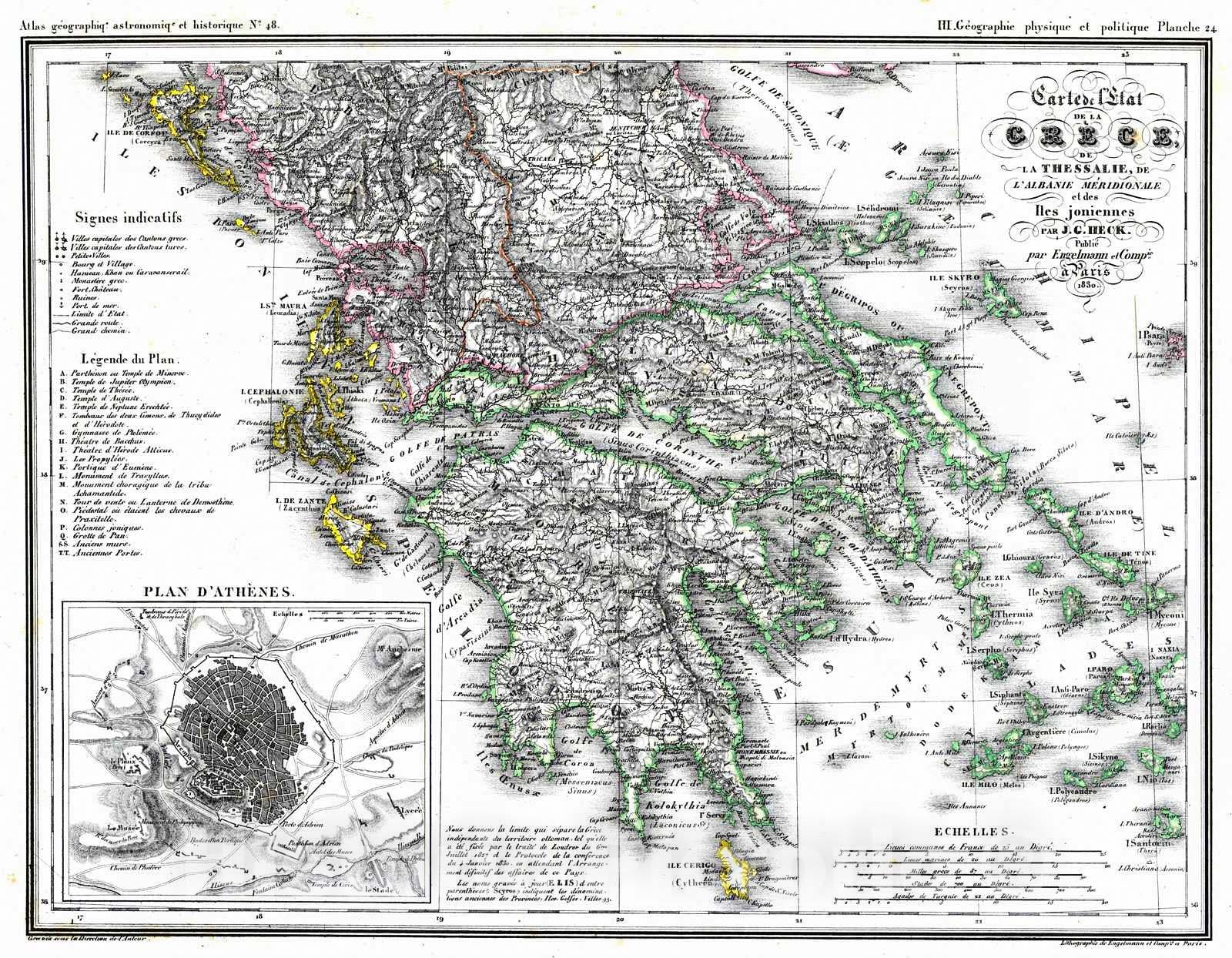 Historic Map : 1830 Cartede L'Stat de la Grece : Vintage Wall Art