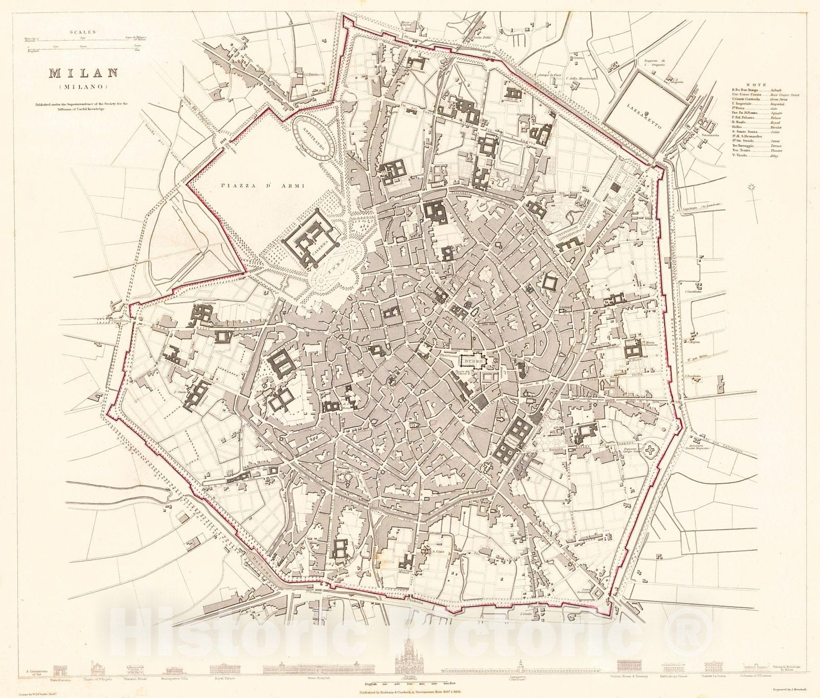 Historic Map : 1832 Milan : Vintage Wall Art