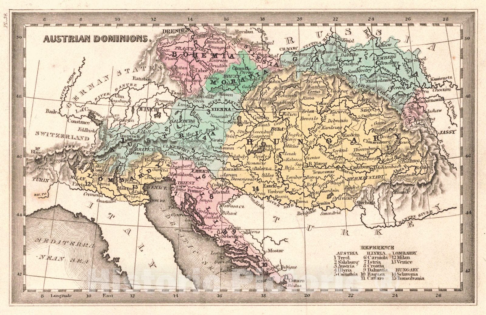 Historic Map : 1832 Austrian Dominions : Vintage Wall Art