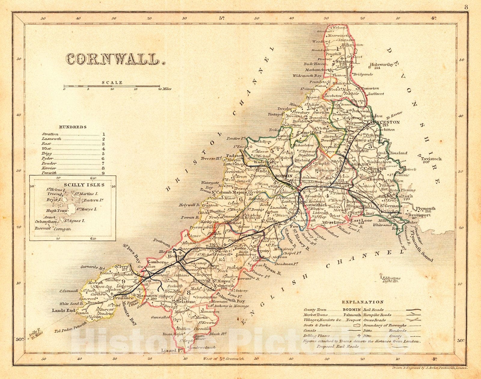 Historic Map : 1833 Cornwall : Vintage Wall Art