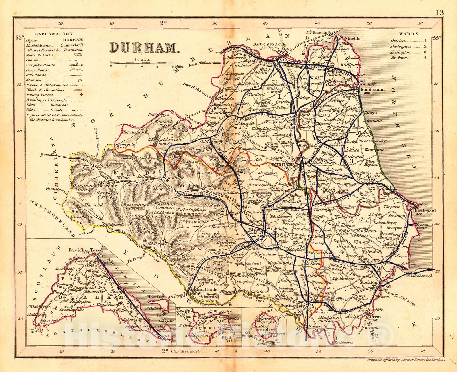 Historic Map : 1833 Durham : Vintage Wall Art