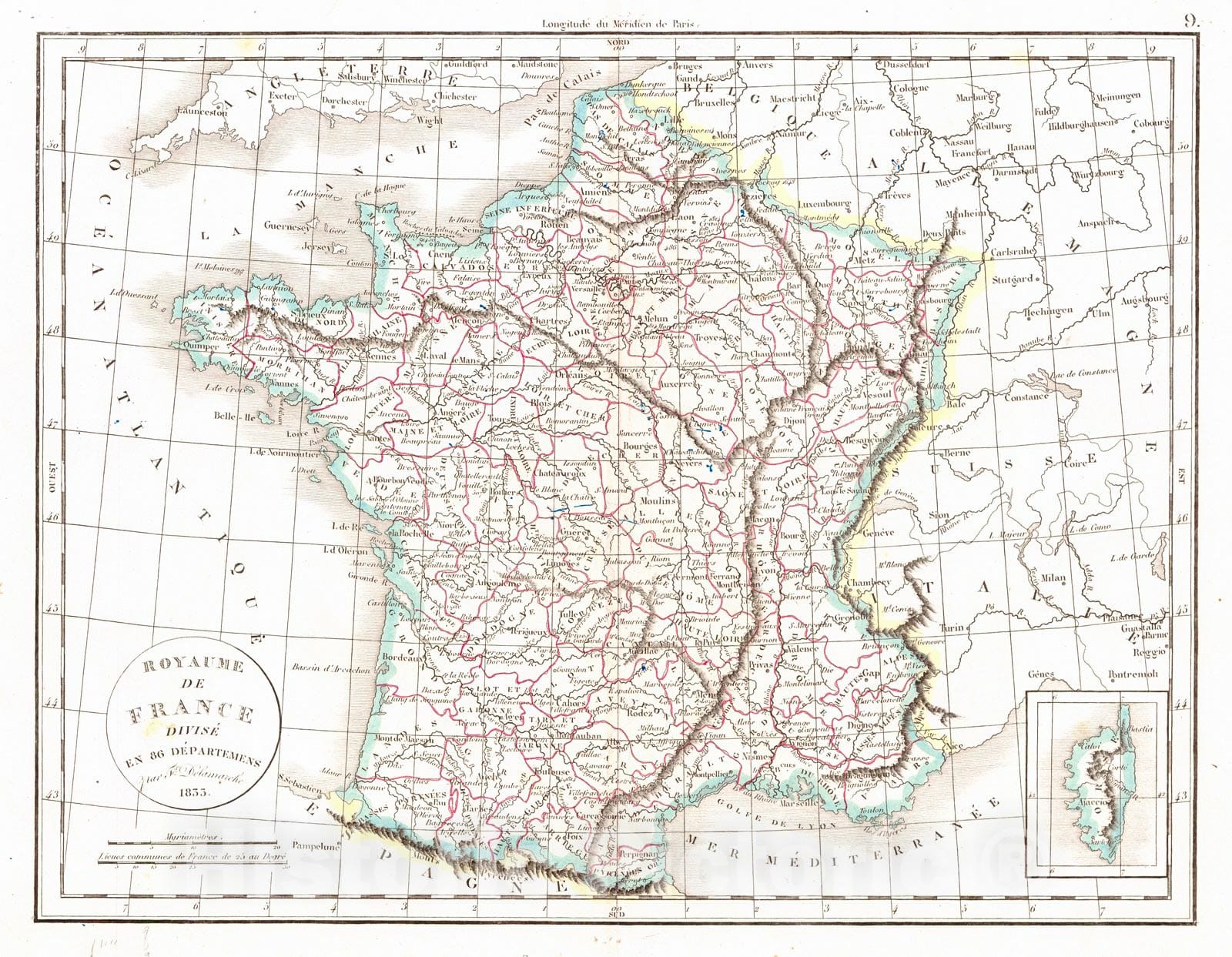 Historic Map : 1834 Royaume de France divise en 86 D&eacute;partements : Vintage Wall Art