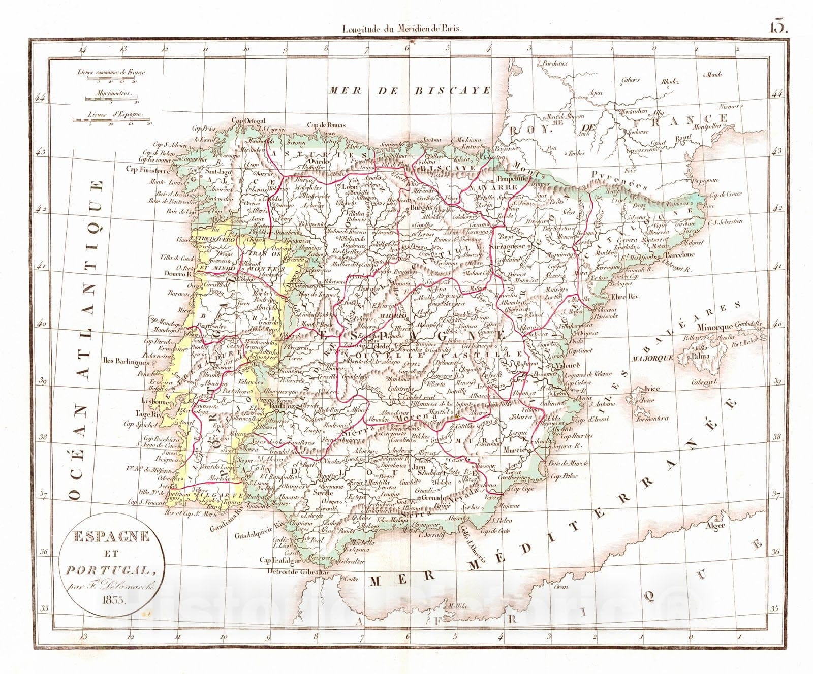 Historic Map : 1834 Espagne et Portugal : Vintage Wall Art