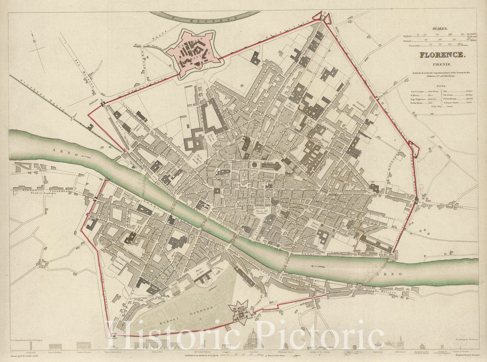 Historic Map : 1835 Florence : Vintage Wall Art