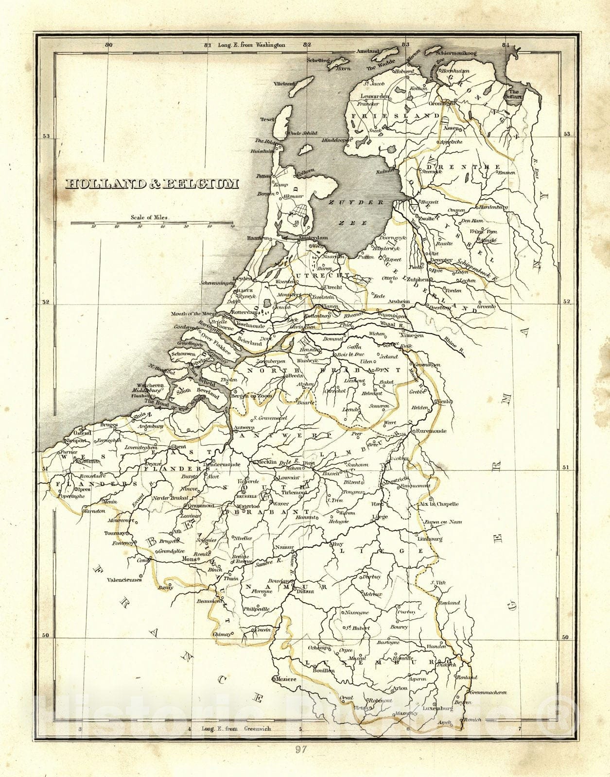 Historic Map : 1835 Holland and Belgium : Vintage Wall Art