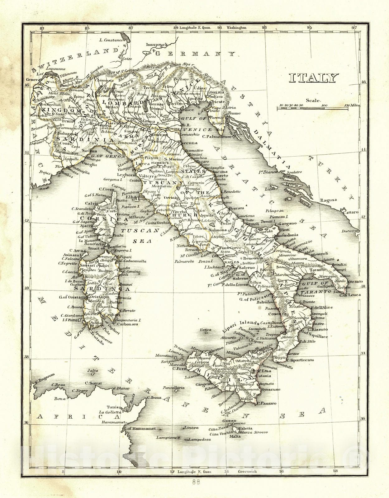 Historic Map : 1835 Italy : Vintage Wall Art
