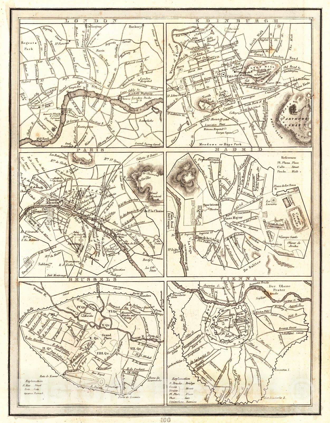 Historic Map : 1835 London, Edinburgh, Paris, Madrid, Brussels, Vienna : Vintage Wall Art