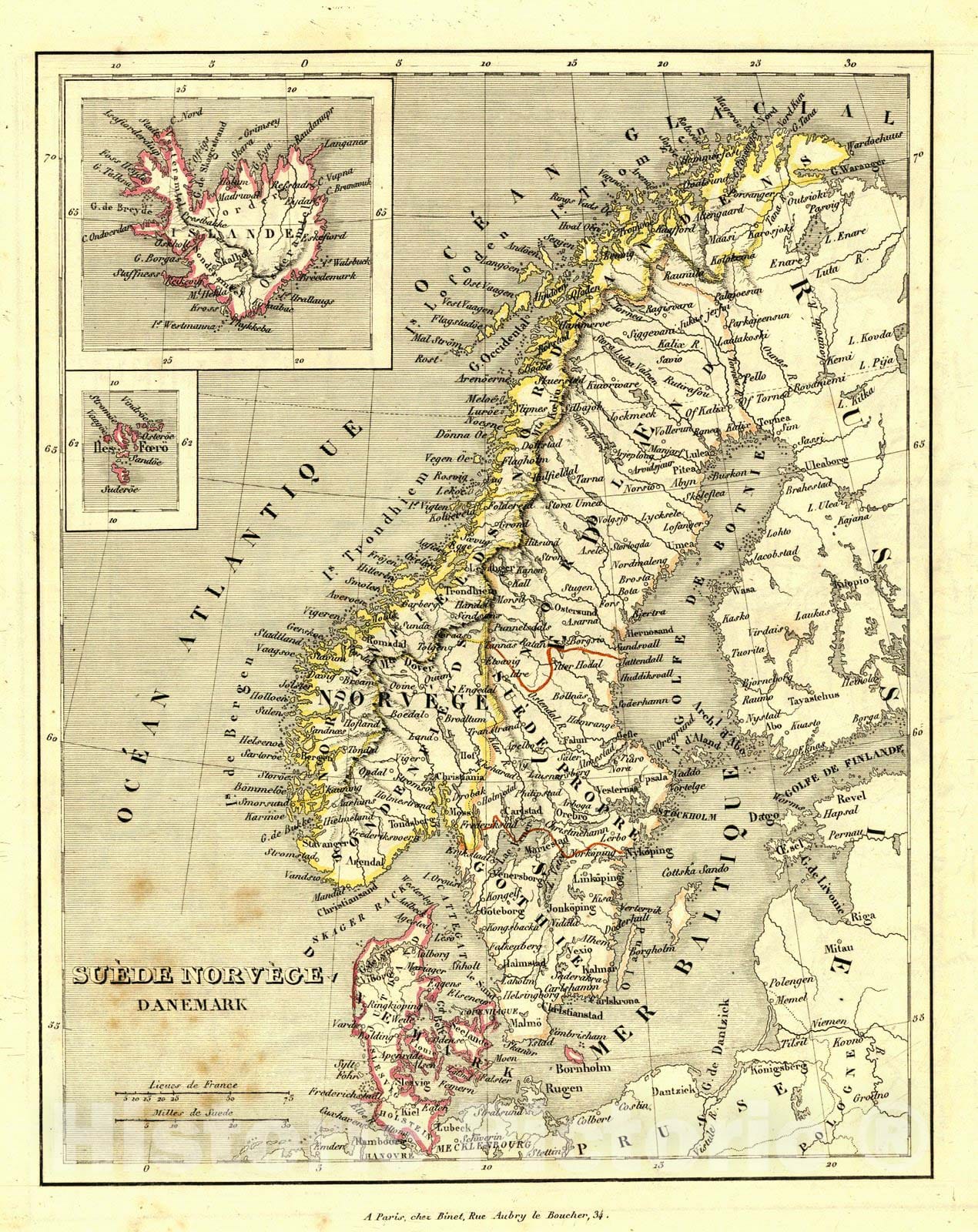 Historic Map : 1836 Suede, Norvege, Danemark : Vintage Wall Art