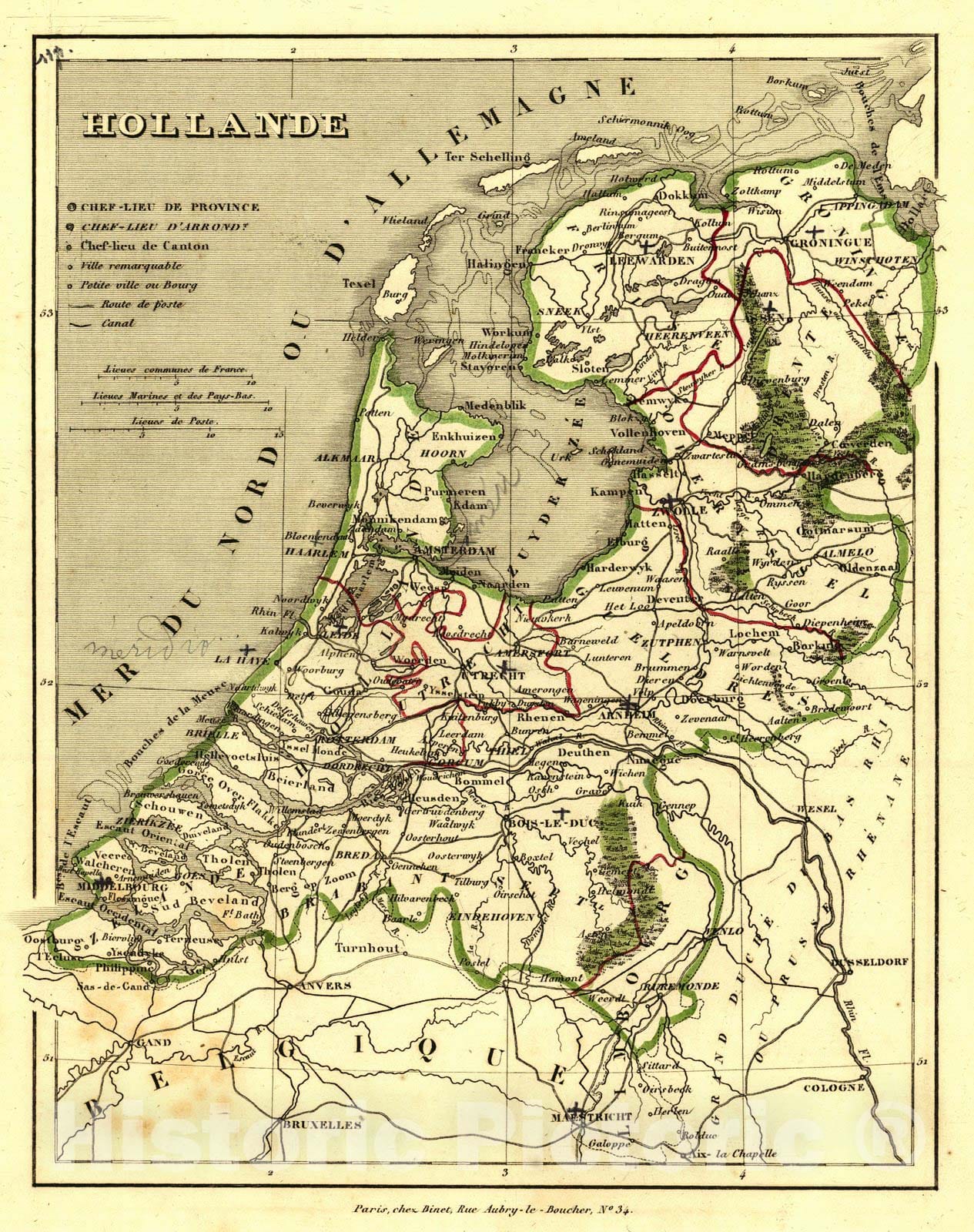 Historic Map : 1836 Hollande : Vintage Wall Art
