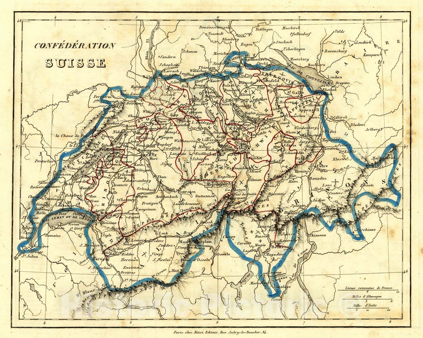 Historic Map : 1836 Confederation Suisse : Vintage Wall Art