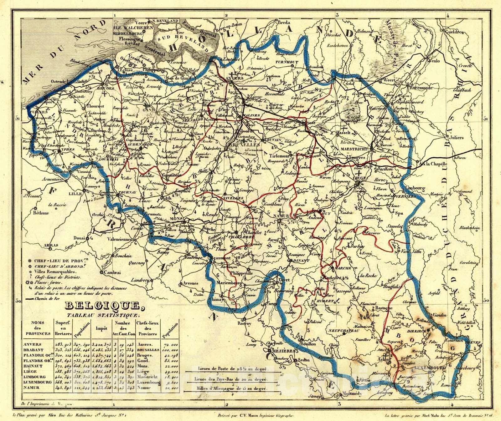 Historic Map : 1836 Belgique : Vintage Wall Art