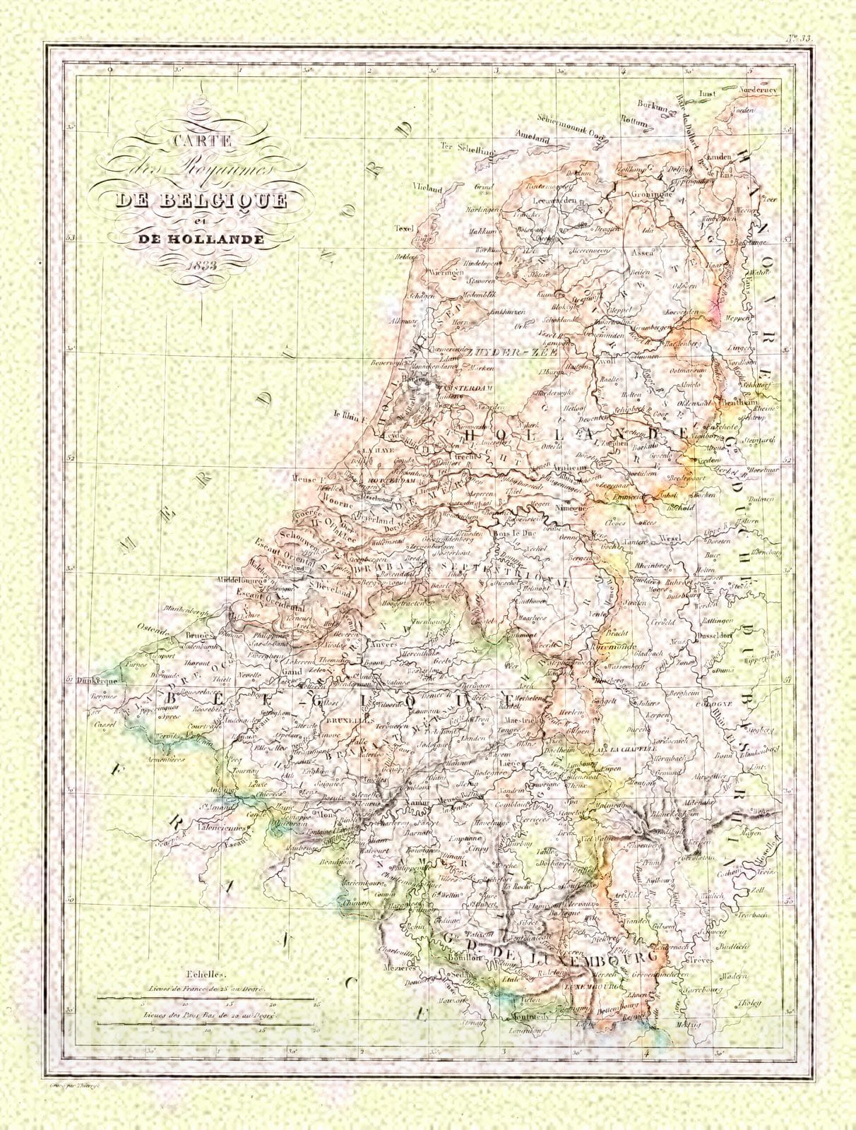 Historic Map : 1837 Carte des Royaumes de Belgiave et De Hollande : Vintage Wall Art