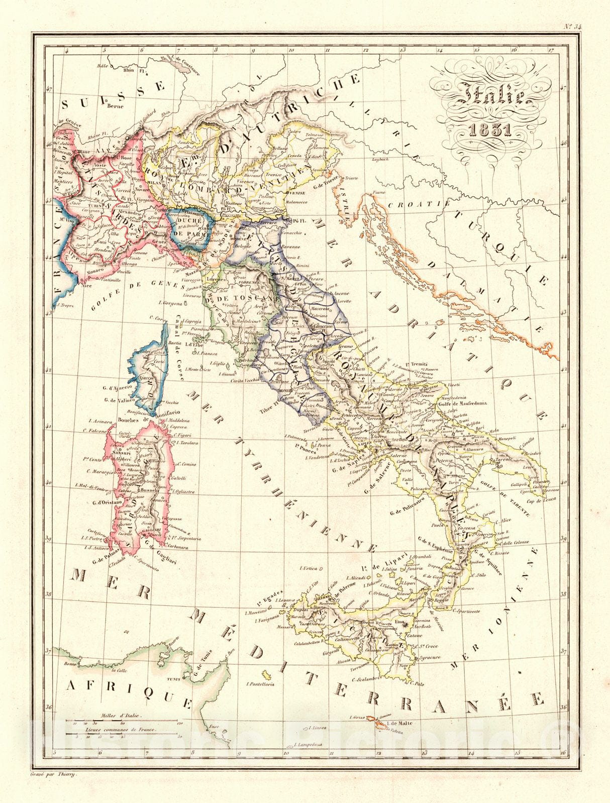 Historic Map : 1837 Italie : Vintage Wall Art